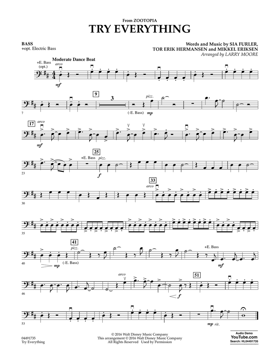 Try Everything (from Zootopia) - Bass