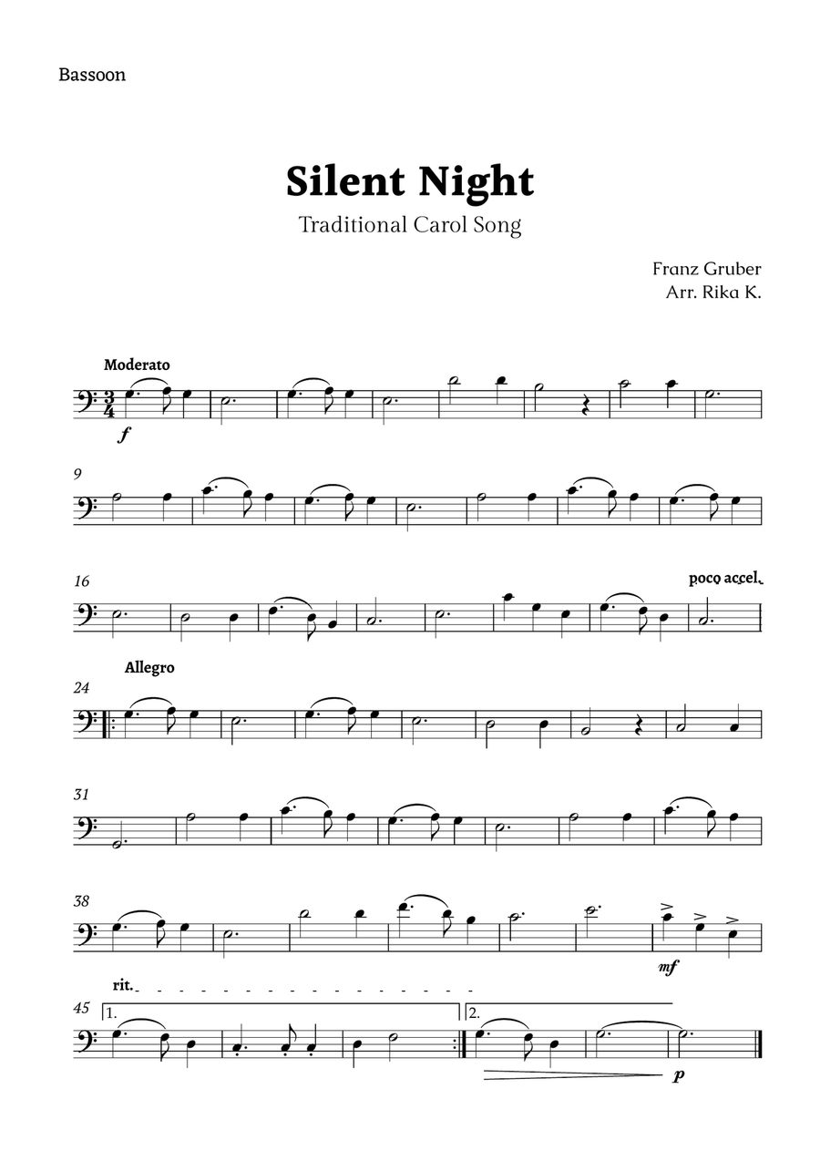 Silent Night for Bassoon Solo Bassoon Solo scores gallery preview page 1