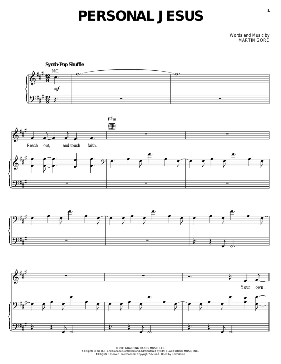 Personal Jesus Piano, Vocal, Guitar scores gallery preview page 1