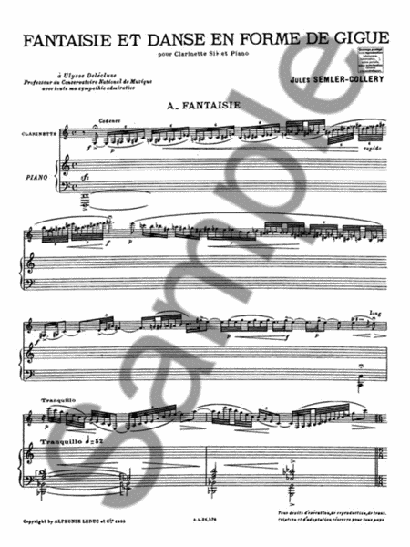 Fantaisie Et Danse En Forme De Gigue (clarinet & Piano)