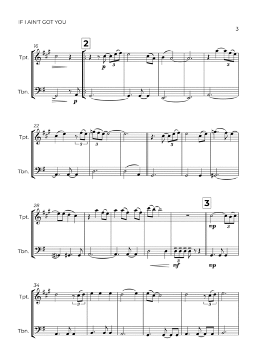 If I Ain't Got You Brass Duet scores gallery preview page 3
