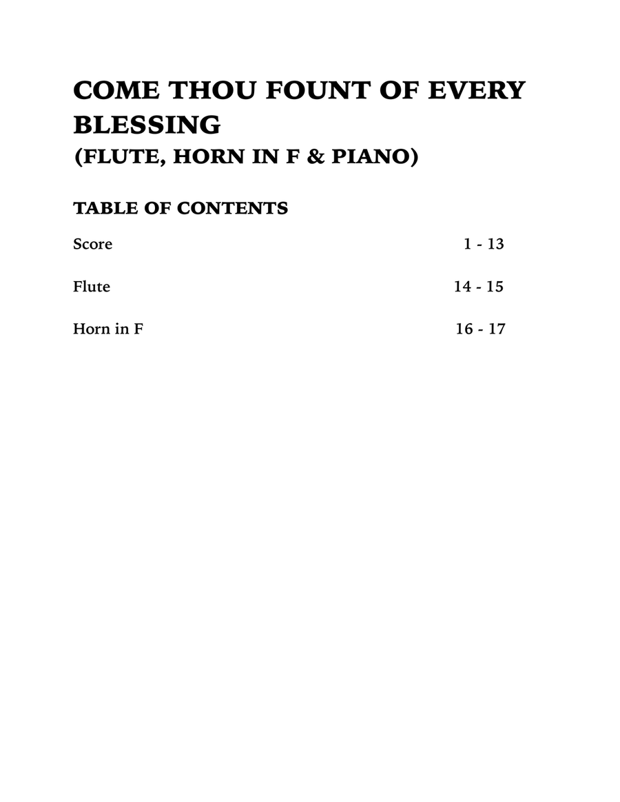 Come Thou Fount of Every Blessing (Trio for Flute, Horn in F and Piano) Small Ensemble scores gallery preview page 4