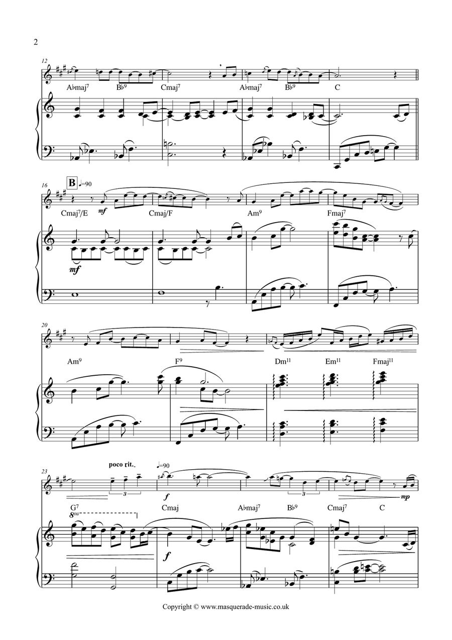 Ballade (Eb or Bb Sax & Piano). Advanced, smooth jazz improvisory feel. Tenor Saxophone scores gallery preview page 2