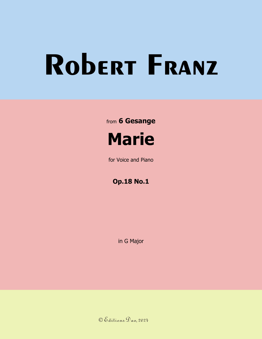 Marie, by Robert Franz, in G Major Voice scores gallery preview page 1