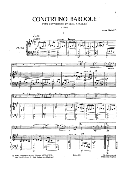 Concertino Baroque for Double Bass and Piano