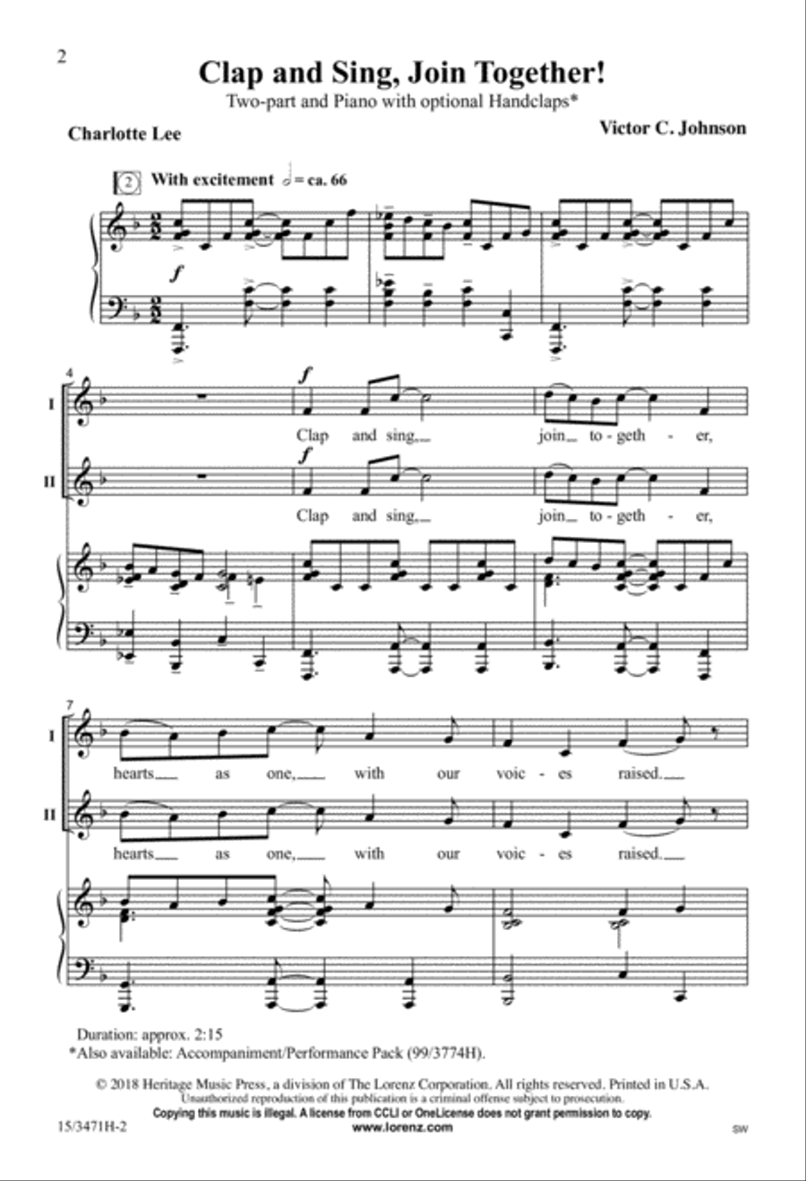Clap and Sing, Join Together! 2-Part scores gallery preview page 2