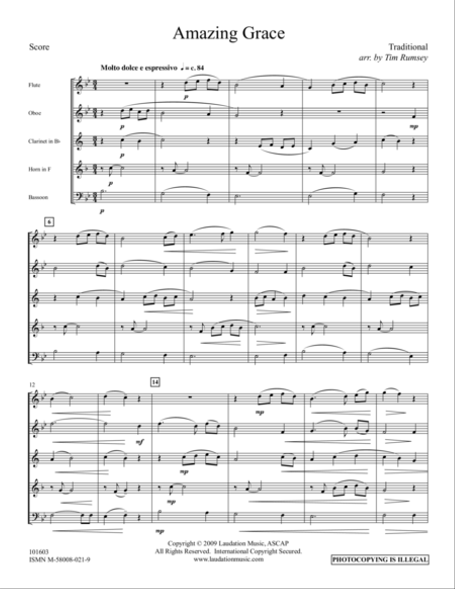 Amazing Grace Woodwind Quintet scores gallery preview page 1
