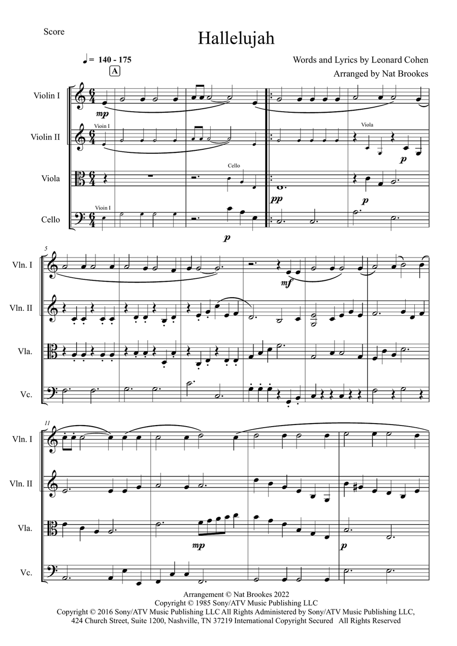 Hallelujah String Quartet scores gallery preview page 2