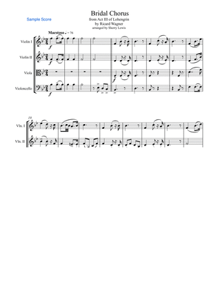 Book cover for BRIDAL CHORUS String Quartet, Intermediate Level for 2 violins, viola and cello