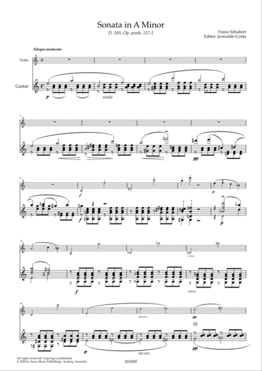 Schubert: Violin Sonata in A Minor D.385 - Guitar Arrangement String Duet scores gallery preview page 4