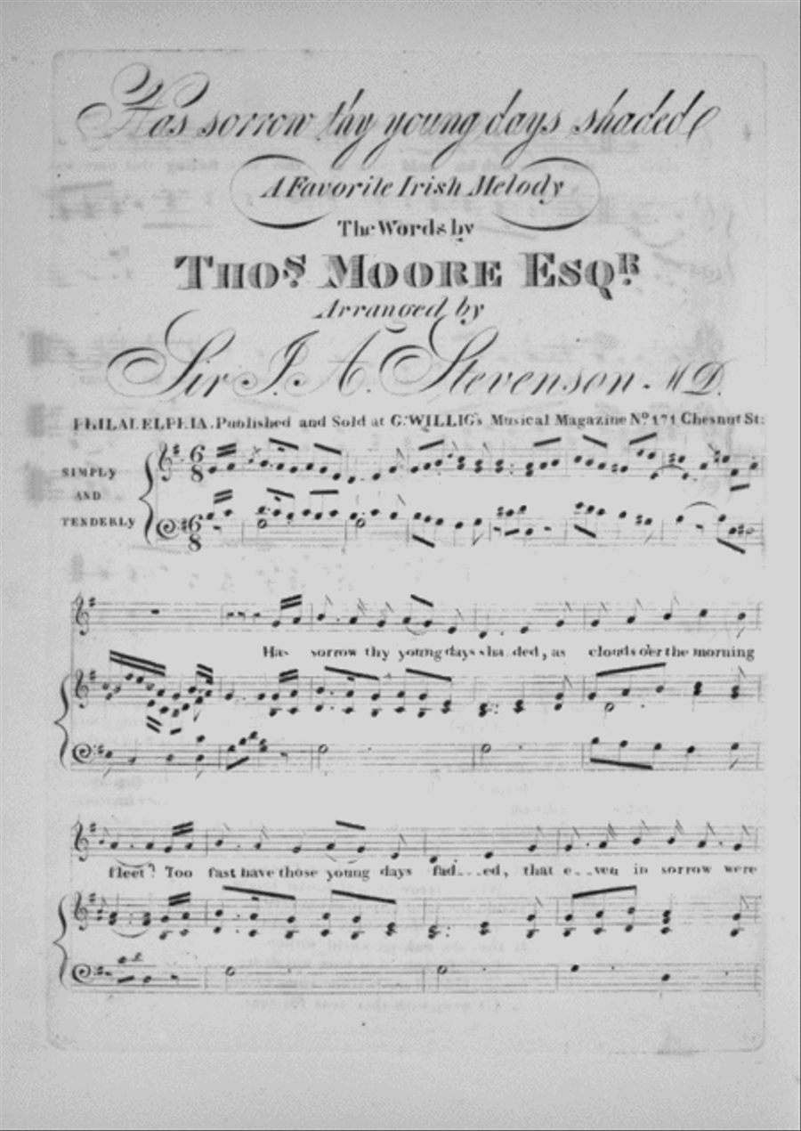 Has Sorrow Thy Young Days Shaded. A Favorite Irish Melody Voice scores gallery preview page 1