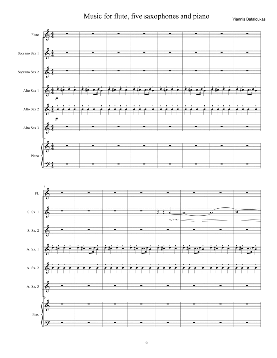 Music for flute, five saxophones and piano Small Ensemble scores gallery preview page 1