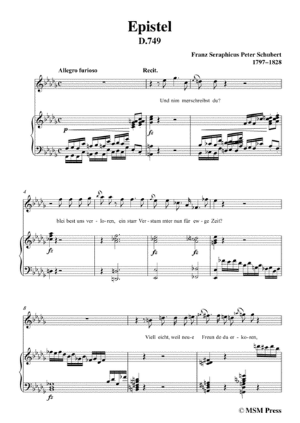 Schubert-Epistel(Herrn Joseph Spaun),in b flat minor,for Voice&Piano image number null