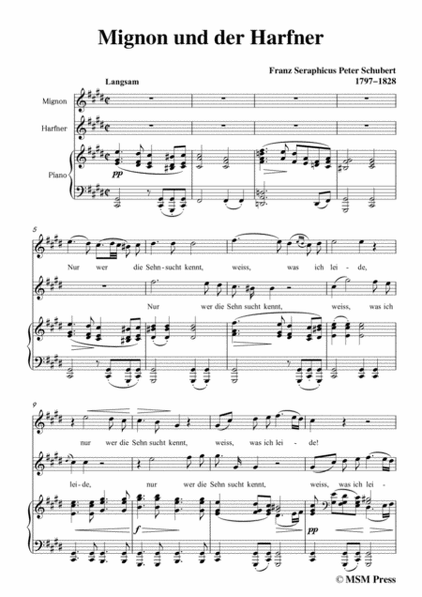 Schubert-Mignon und der Harfner (duet),in c sharp minor,for Voice&Piano image number null