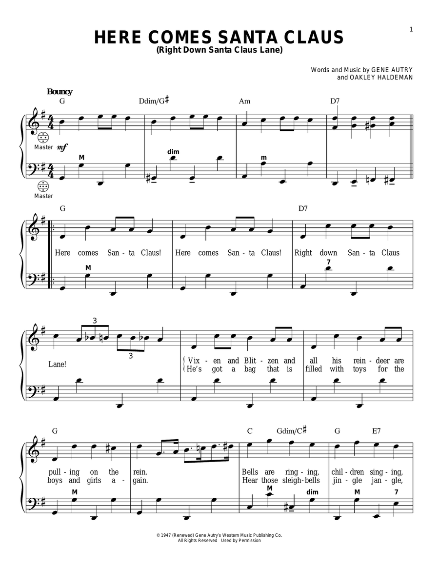 Here Comes Santa Claus (Right Down Santa Claus Lane) Accordion scores gallery preview page 1