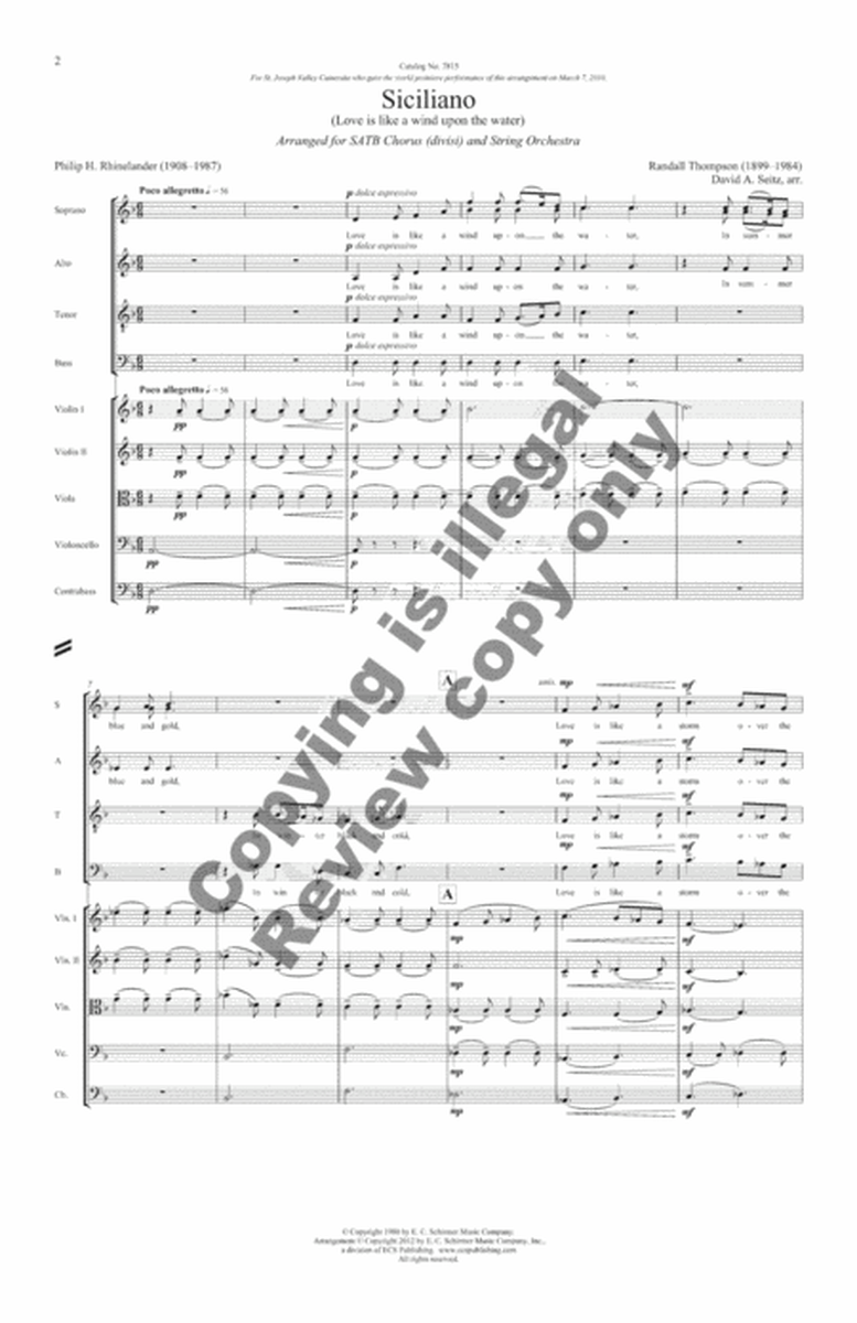 Siciliano (Love is like a wind upon the water) (Full Score) image number null