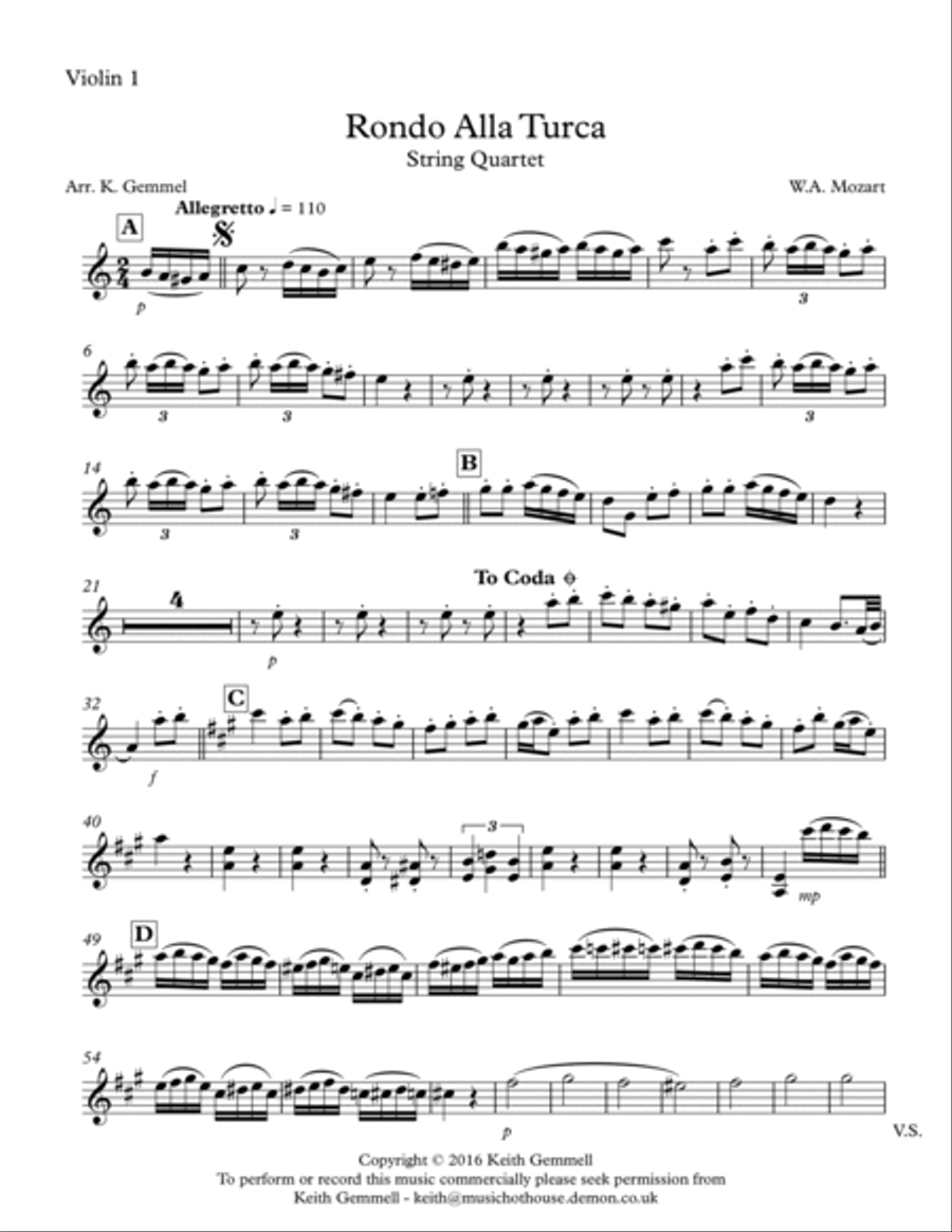 Rondo Alla Turka: String Quartet String Quartet scores gallery preview page 5