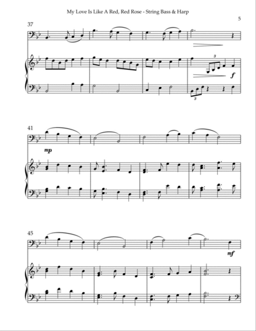 My Love Is Like A Red, Red Rose, Duet for String Bass & Harp String Duet scores gallery preview page 5