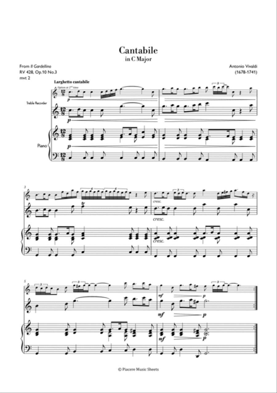 Vivaldi - Cantabile from Il Gardellino in C Major - Easy Chamber Music scores gallery preview page 2