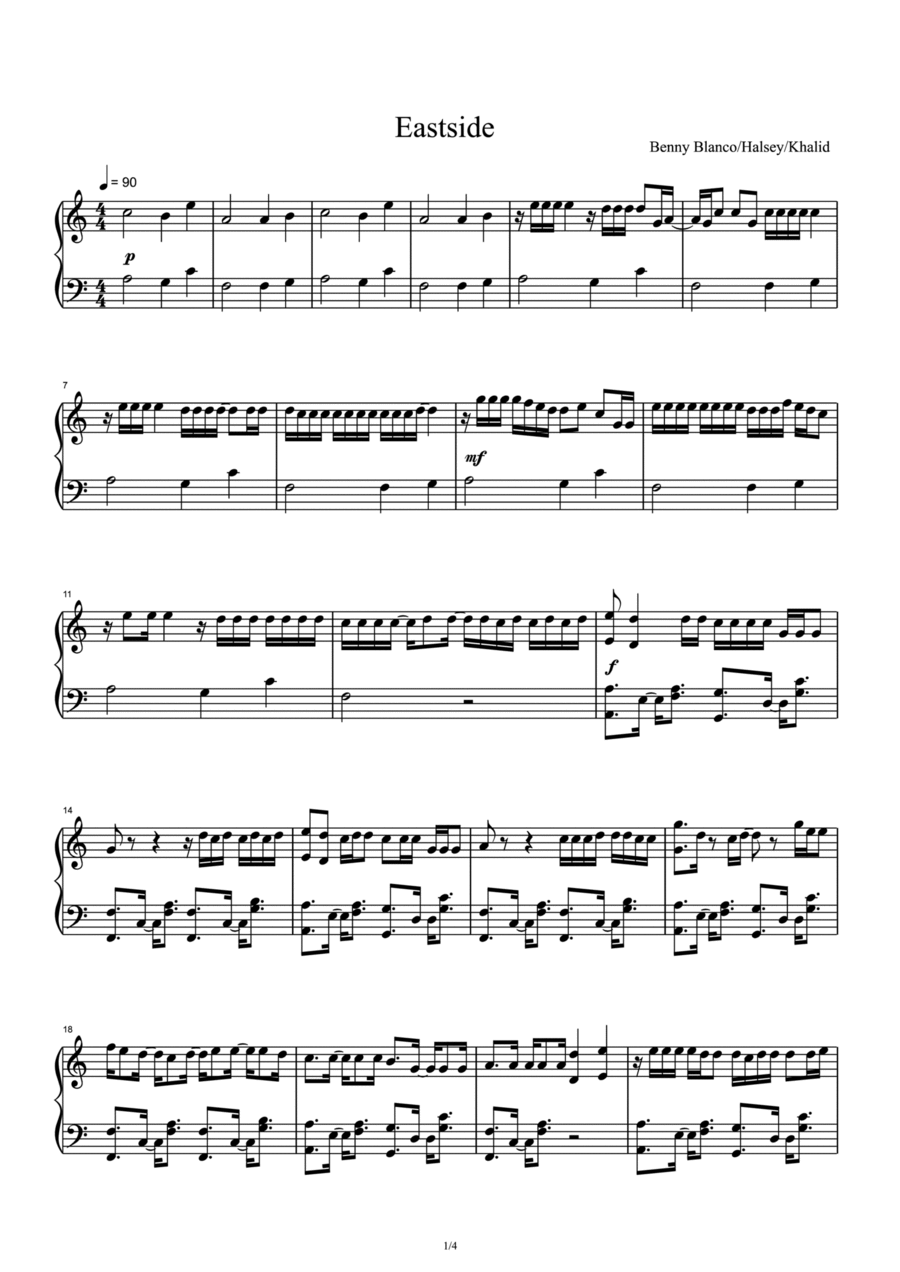 Eastside Eastside Piano Solo scores gallery preview page 1
