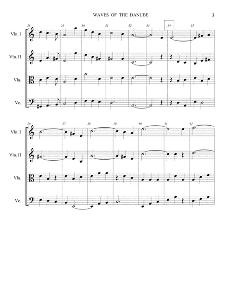 Waves of the Danube arranged for level 3 players. four part string ensemble image number null