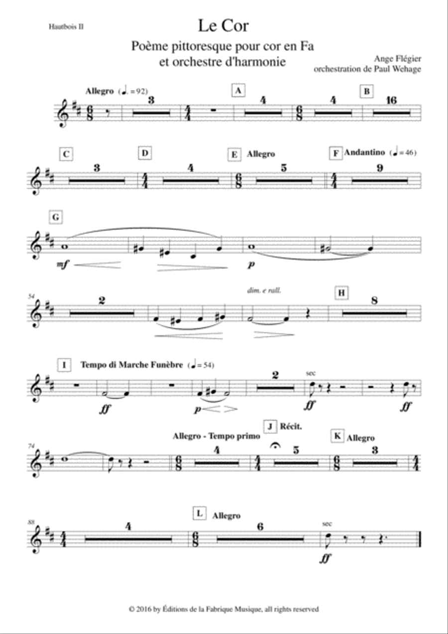 Ange Flégier: Le Cor for solo horn and concert band, oboe 2 part Concert Band scores gallery preview page 1
