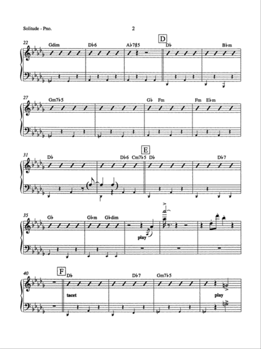 Solitude: Piano Accompaniment Jazz Ensemble scores gallery preview page 2