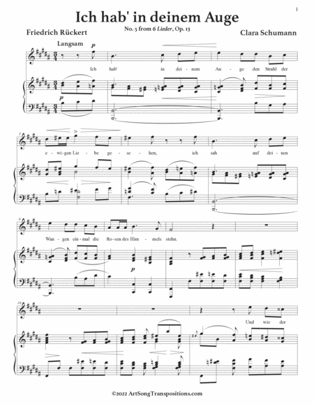 SCHUMANN: Ich hab' in deinem Auge, Op. 13 no. 5 (transposed to B major)