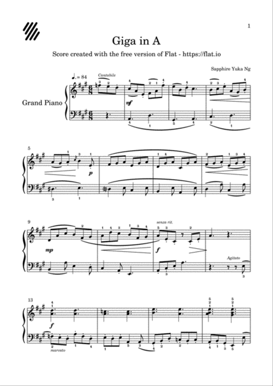Giga in A Piano Solo scores gallery preview page 1