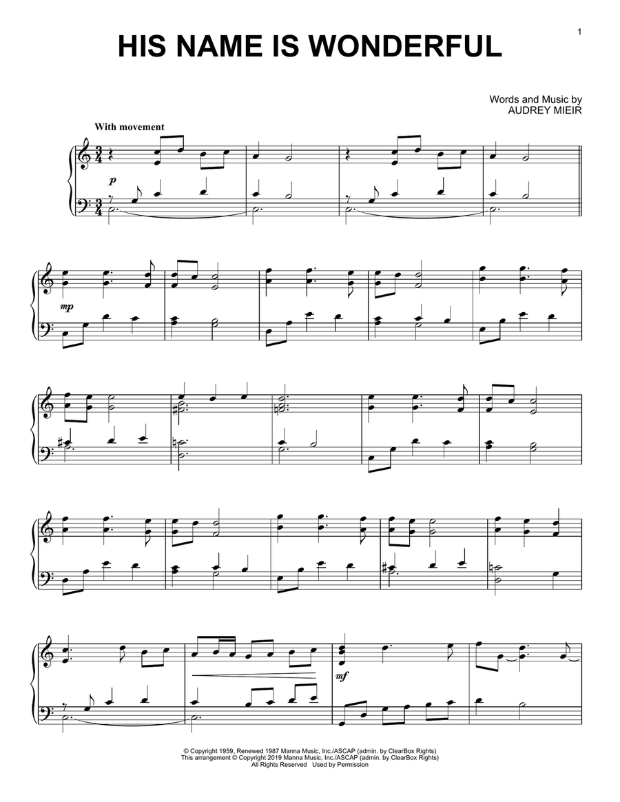 His Name Is Wonderful Piano Solo scores gallery preview page 1