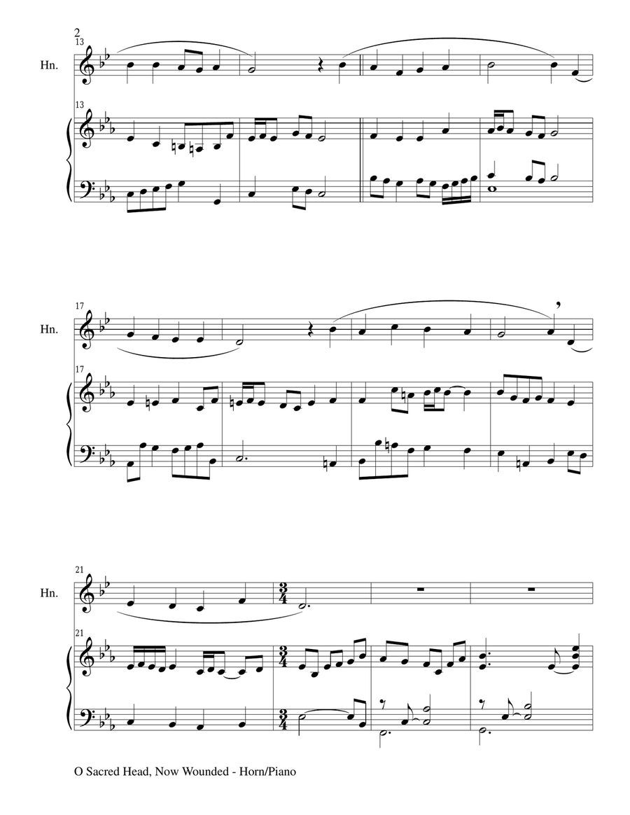 O SACRED HEAD, NOW WOUNDED (F Horn/Piano and Horn Part) Brass Duet scores gallery preview page 2