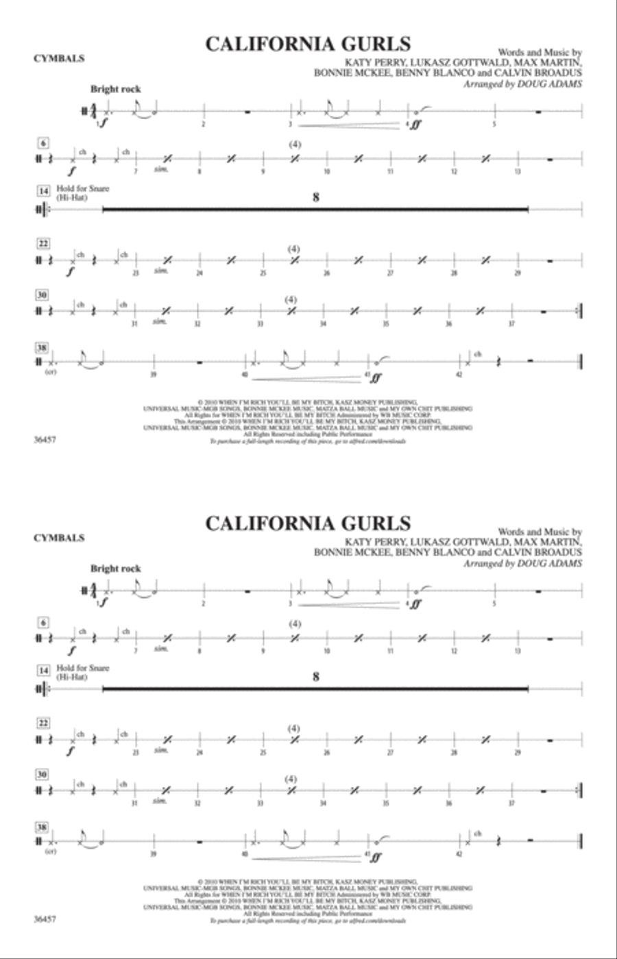 California Gurls: Cymbals Marching Band scores gallery preview page 1