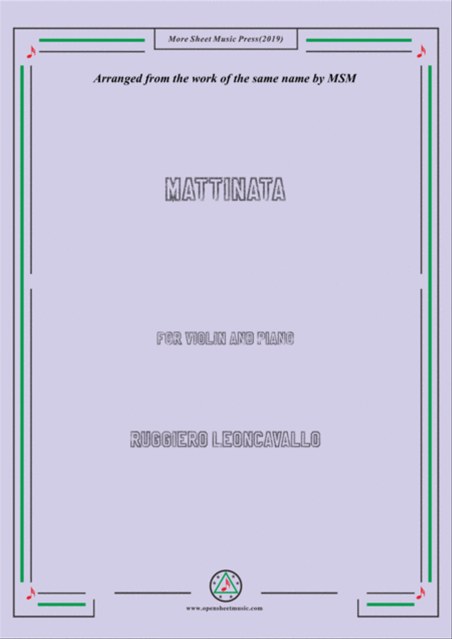 Leoncavallo-Mattinata, for Violin and Piano Violin Solo scores gallery preview page 1