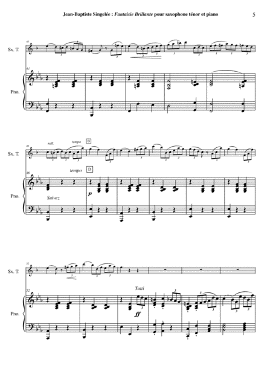 Jean-Baptiste Singelée: Fantaisie Brillante, Opus 75 pour saxophone ténor et piano Piano scores gallery preview page 5