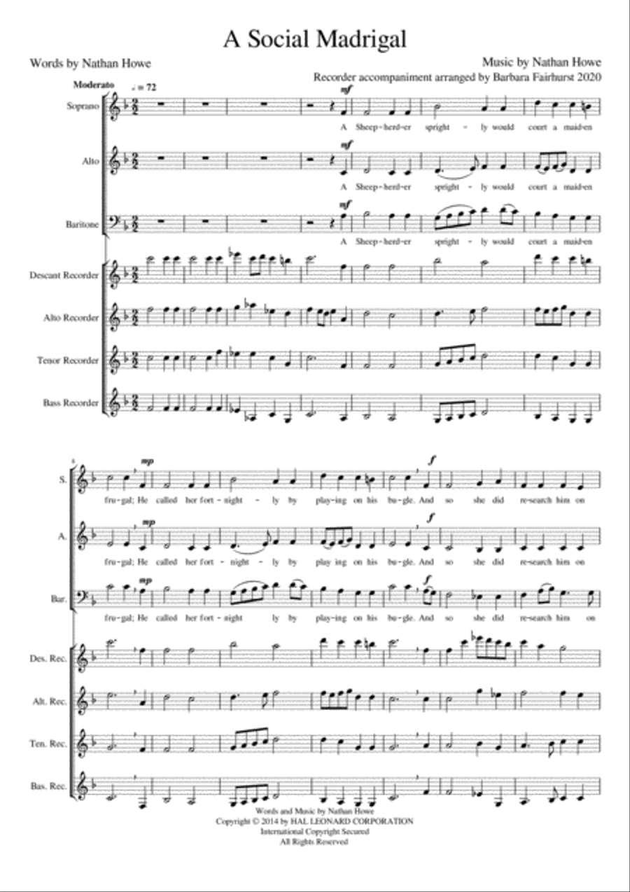 A Social Madrigal A Social Madrigal Choir scores gallery preview page 1