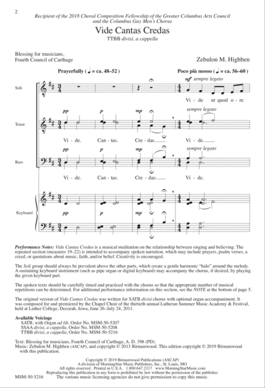 Vide Cantas Credas Vide Cantas Credas TTBB scores gallery preview page 1
