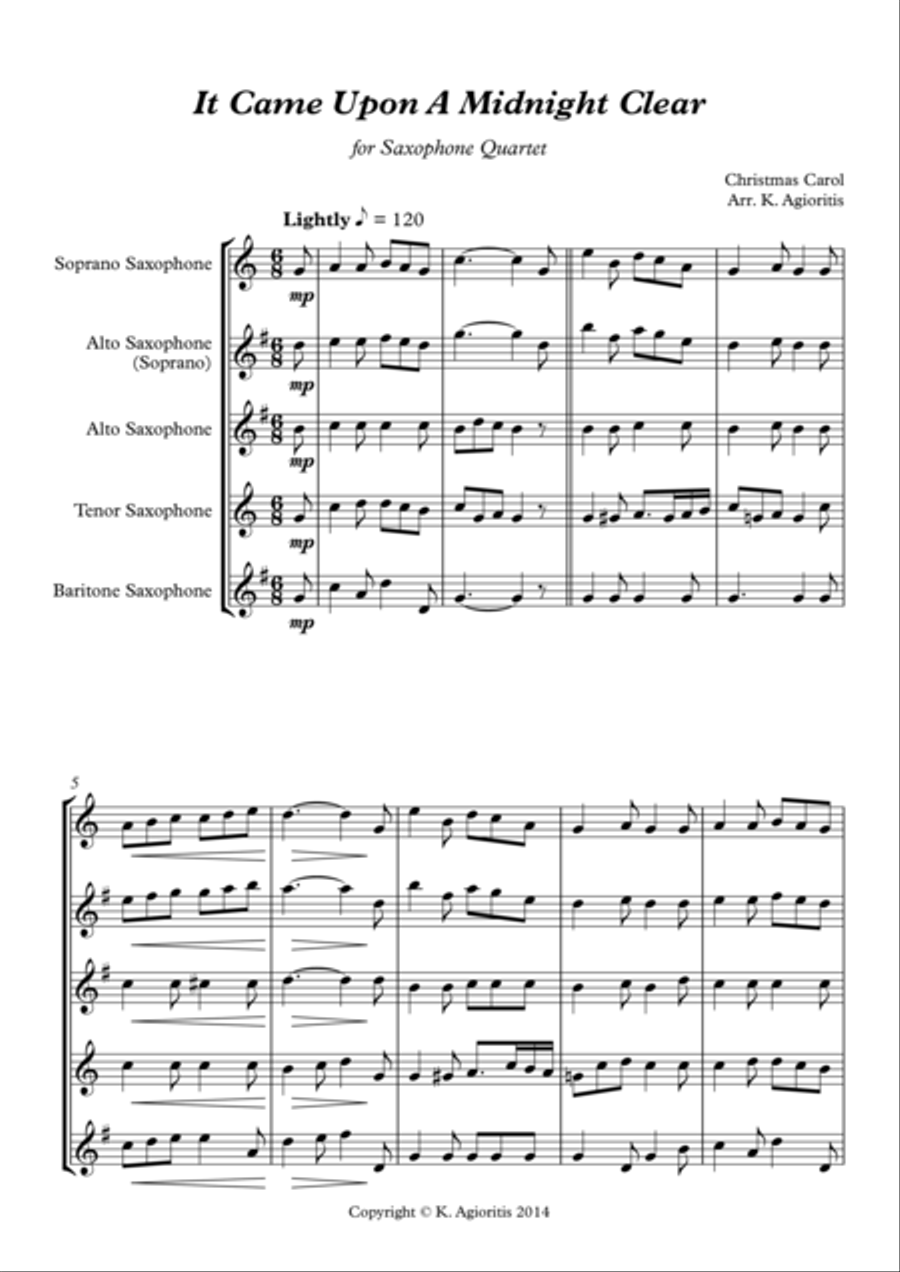 It Came Upon A Midnight Clear - Traditional and Jazz Arrangements for Saxophone Quartet Saxophone Quartet scores gallery preview page 1