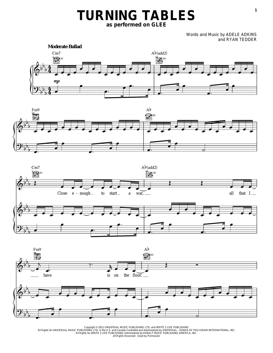 Turning Tables Piano, Vocal, Guitar scores gallery preview page 1