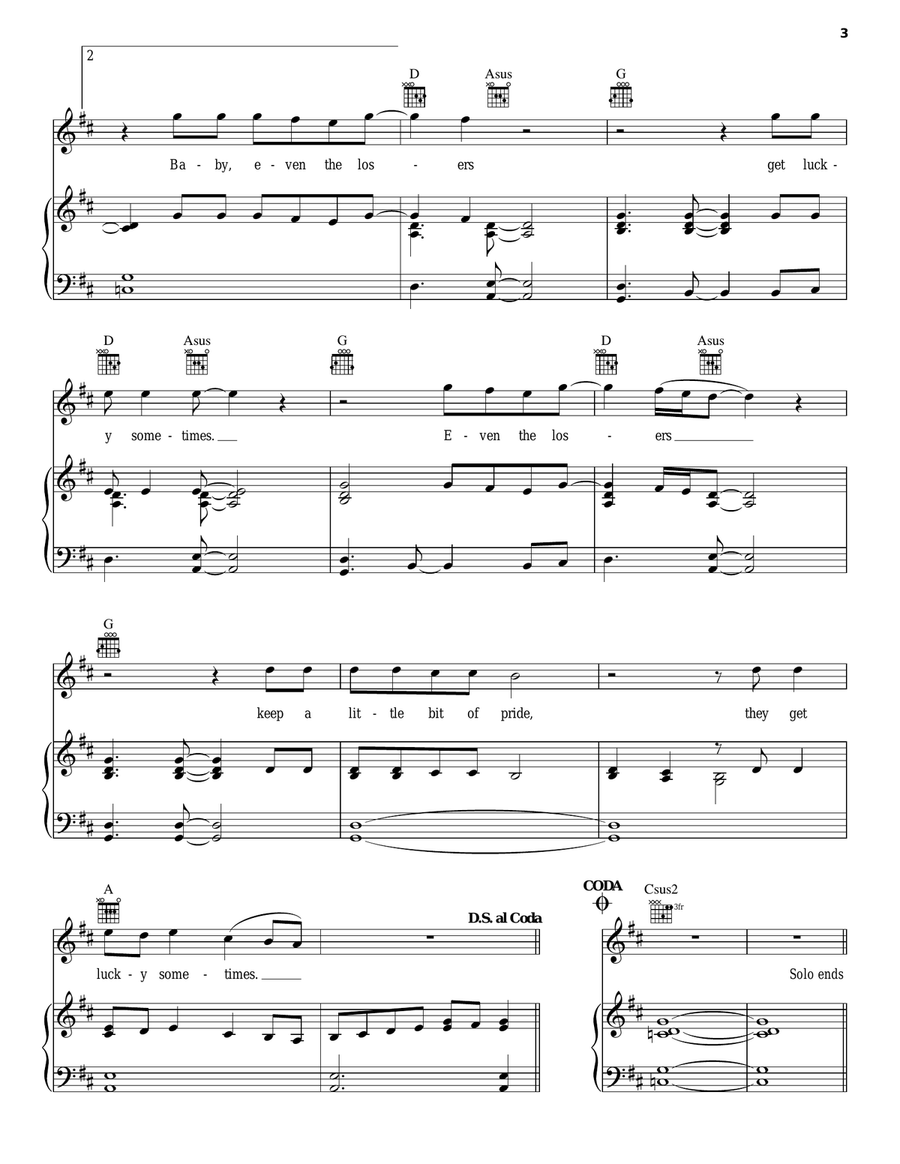 Even The Losers Even The Losers Piano, Vocal, Guitar scores gallery preview page 3