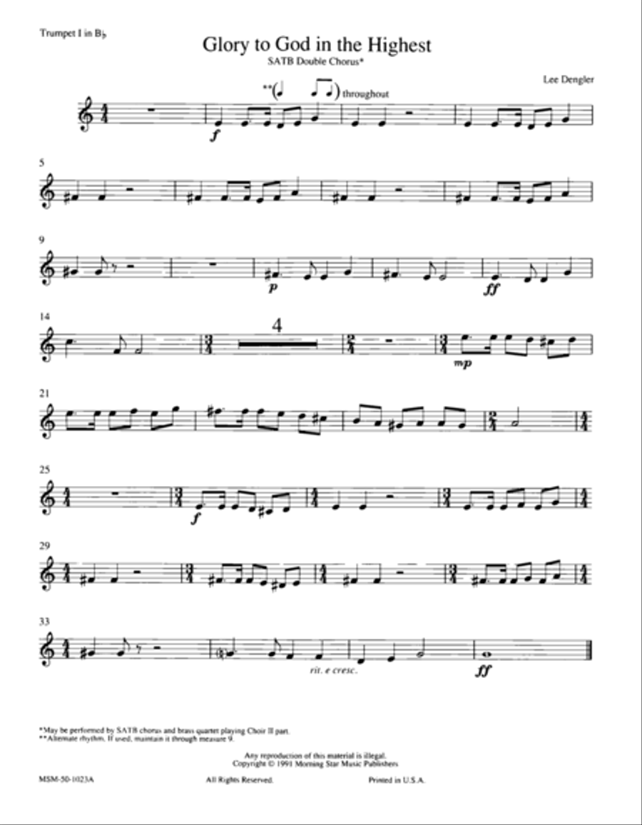 Glory to God in the Highest Choir scores gallery preview page 1