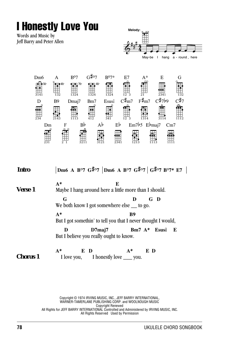 I Honestly Love You (from The Boy From Oz) Ukulele scores gallery preview page 1