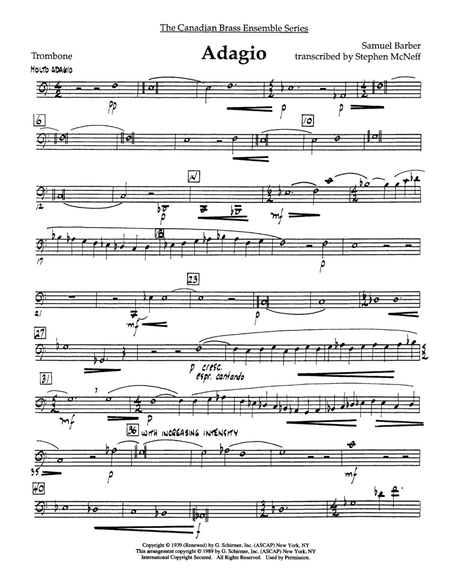 Adagio (Adagio For Strings) - Trombone (B.C.)