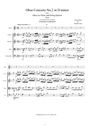 Albinoni - Oboe Concerto No.2 in D minor Op.9 for Oboe or Flute and String Quartet