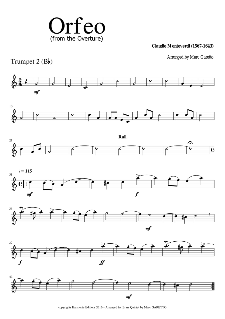 ORFEO Overture (Toccata + Adagio) Claudio MONTEVERDI - 