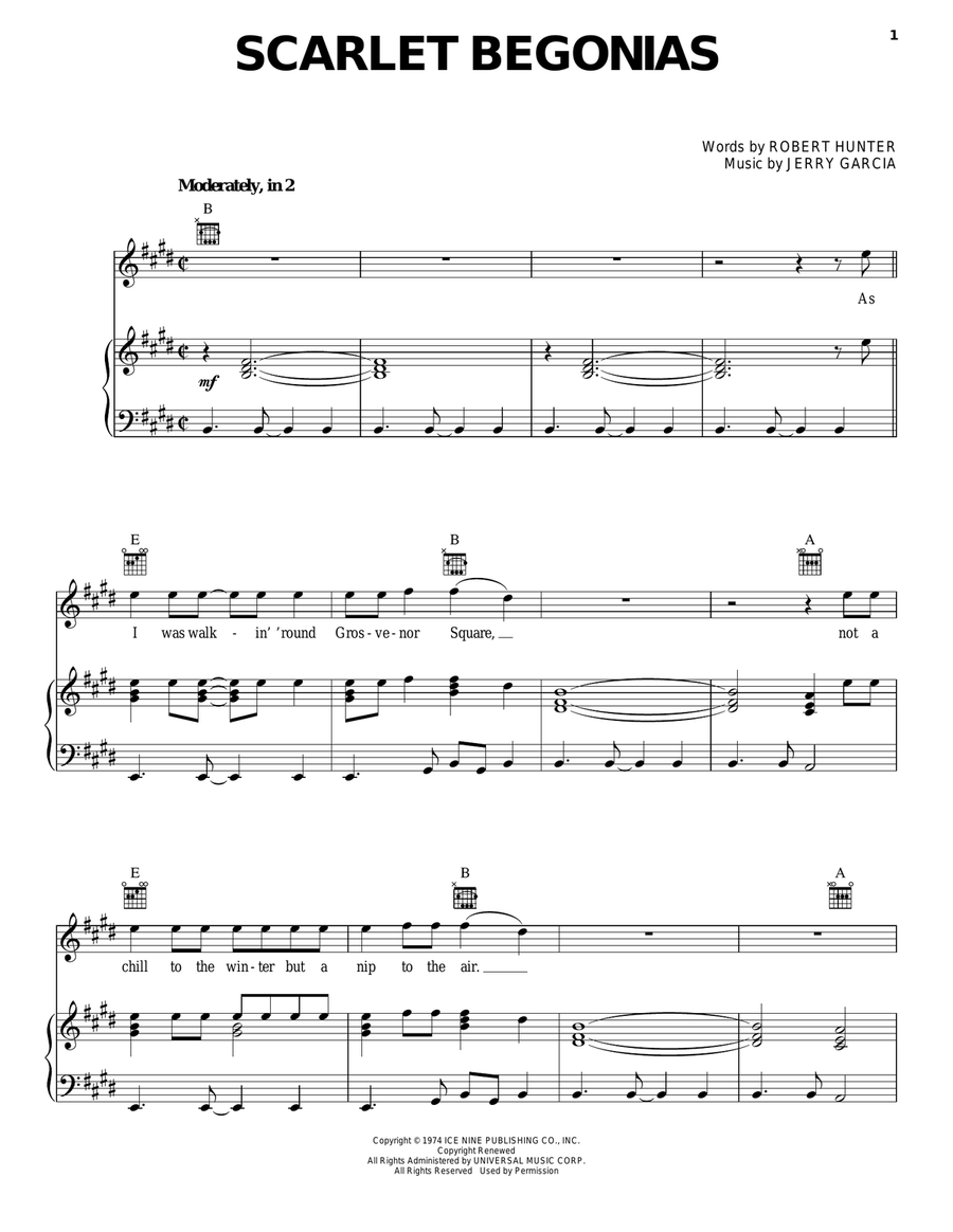 Scarlet Begonias Piano, Vocal, Guitar scores gallery preview page 1