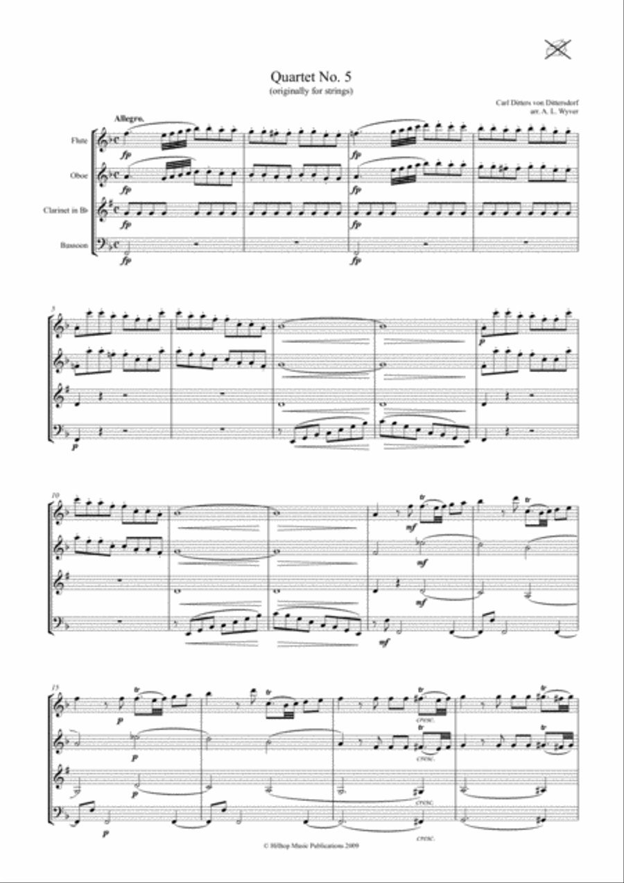 Dittersdorf Quartet No. 5 arr. Woodwind Quartet Woodwind Quartet scores gallery preview page 1