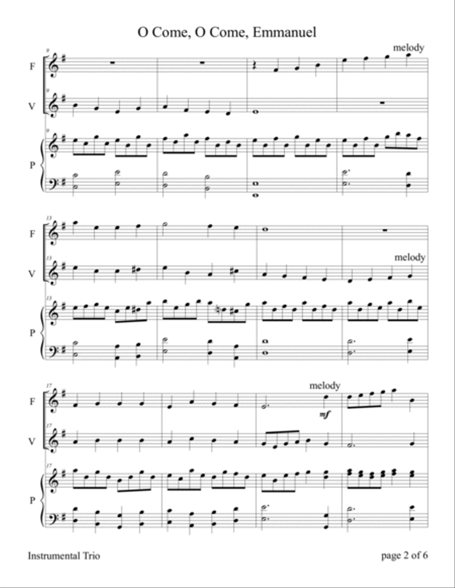 O Come, O Come, Emmanuel (for Flute and/or Violin Duet with Piano accompaniment) Flute scores gallery preview page 6