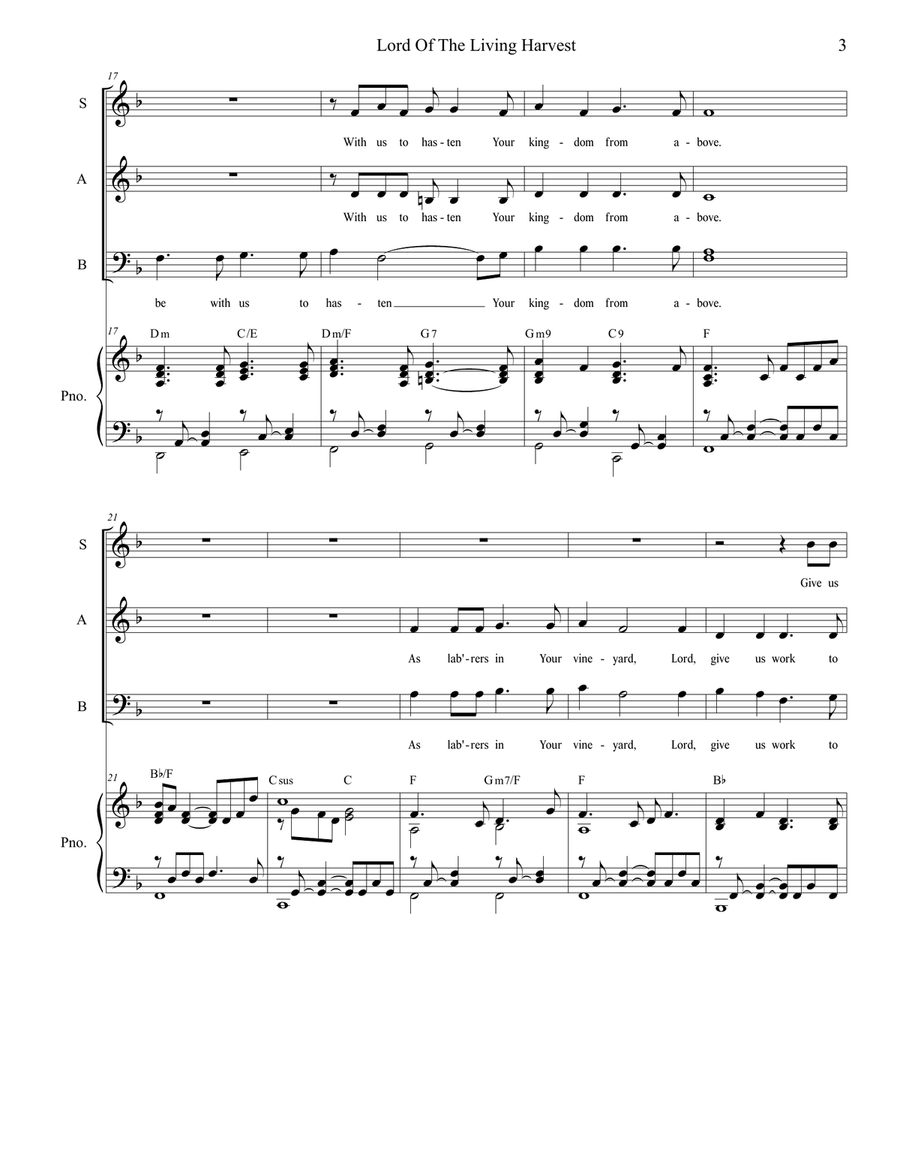Lord Of The Living Harvest (SAB) 3-Part scores gallery preview page 3