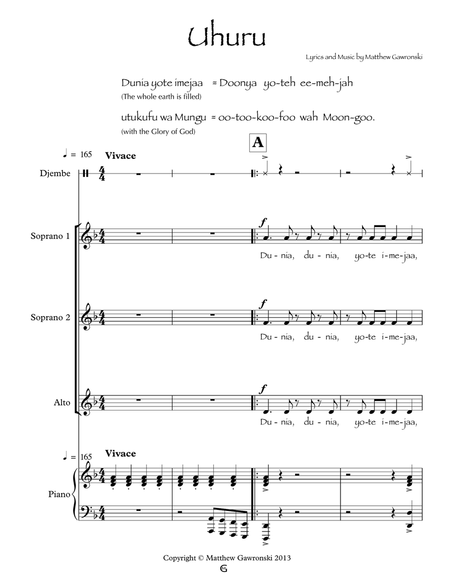 Uhuru! (SSA) SSA scores gallery preview page 1