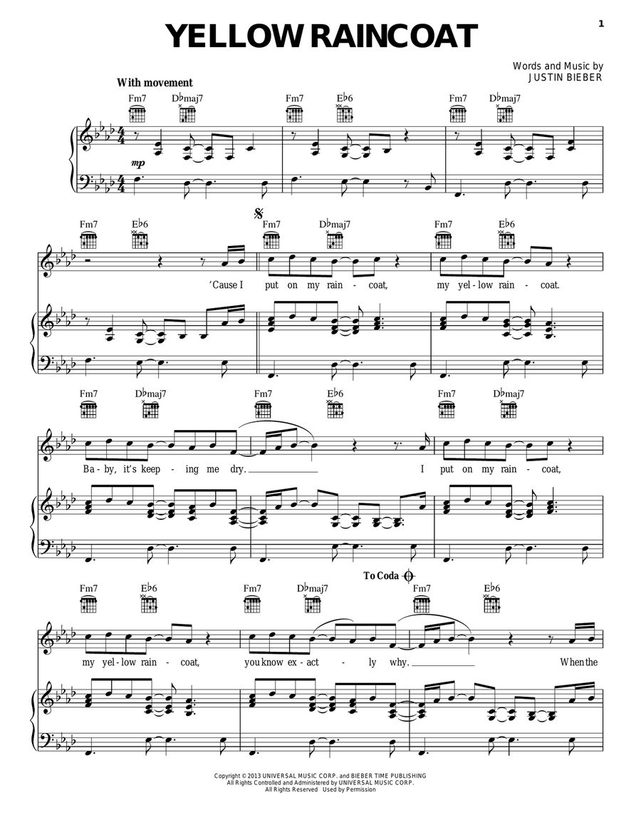 Yellow Raincoat Yellow Raincoat Piano, Vocal, Guitar scores gallery preview page 1